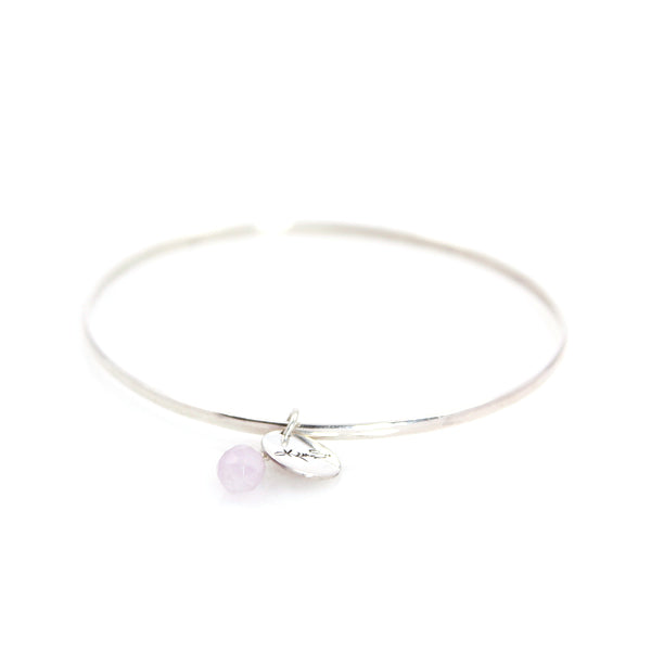KenSu Jewelry silver bangle with rose quartz charm hand made jewelry