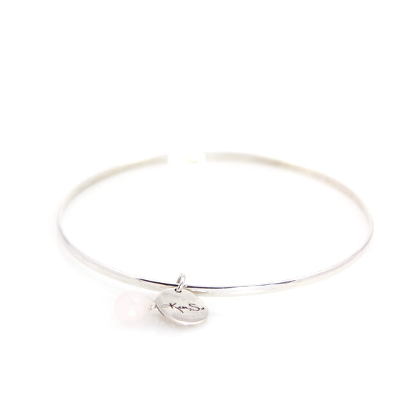 KenSu Jewelry silver bangle with rose quartz charm hand made jewelry