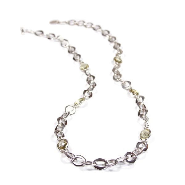 Necklace - Stone & Handmade Link Chain Lemon Quartz Sterling Silver 30"